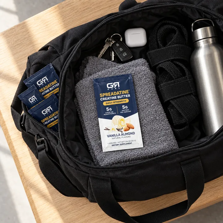 Spreadatine packets in an open gym bag