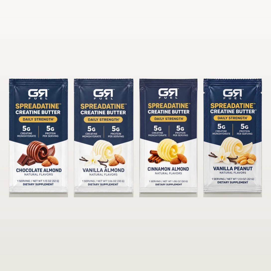 The four Spreadatine flavors: Chocolate Almond, Vanilla Almond, Cinnamon Almond and Vanilla Peanut